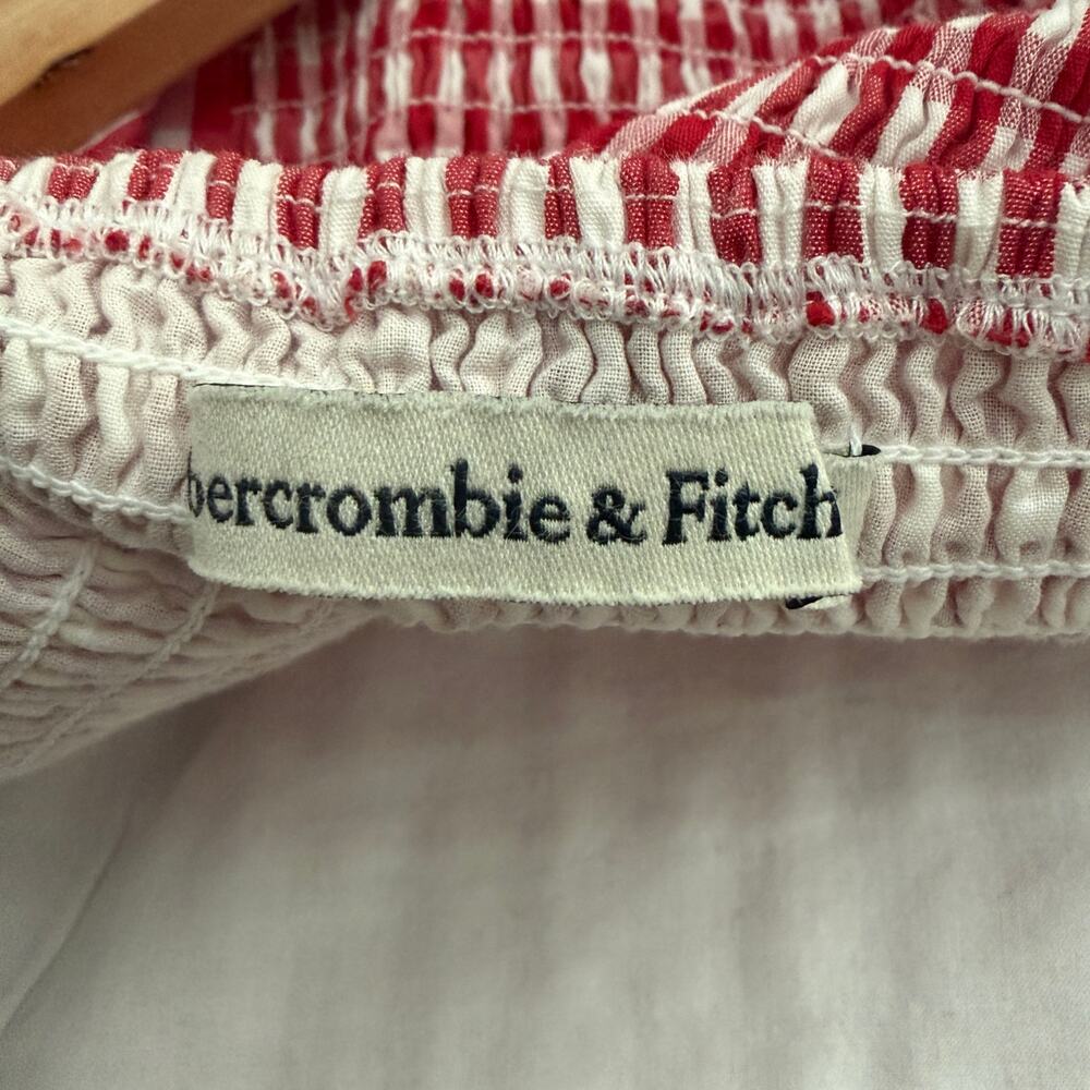ABERCROMBIE & FITCH | Red White Gingham Smocked Puff Sleeve Babydoll Dress | XLP - Picture 7 of 10